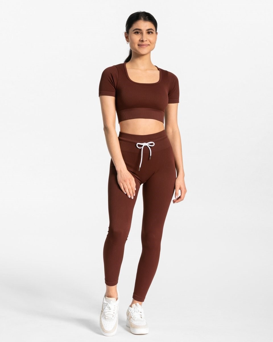 TEVEO Żebrowany Leggings Mahagoni | 21457NQKW