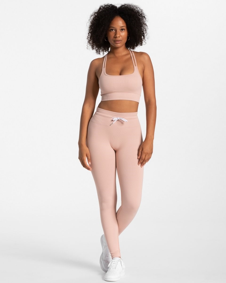 TEVEO Żebrowany Leggings Różowe | 06231FHPB