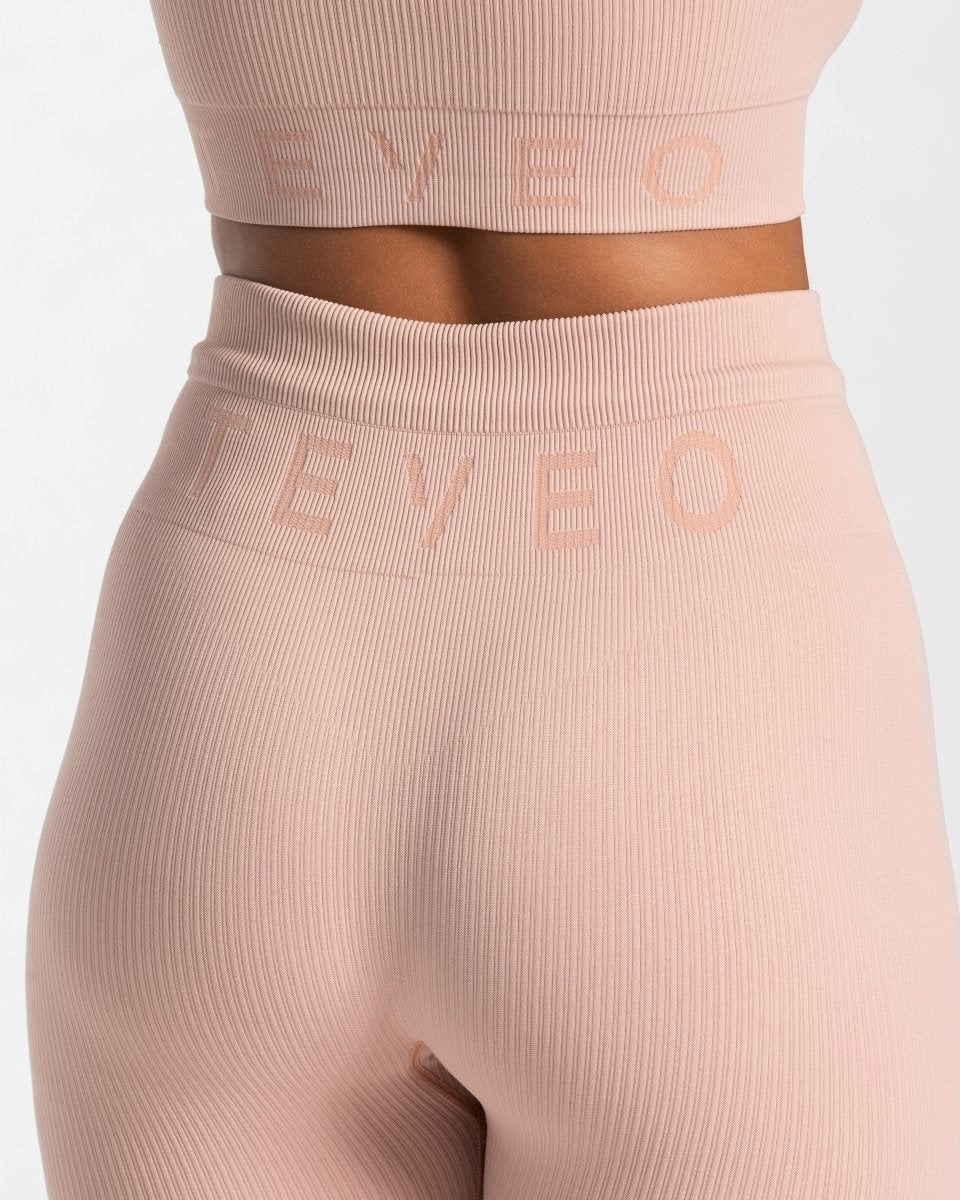 TEVEO Żebrowany Leggings Różowe | 06231FHPB