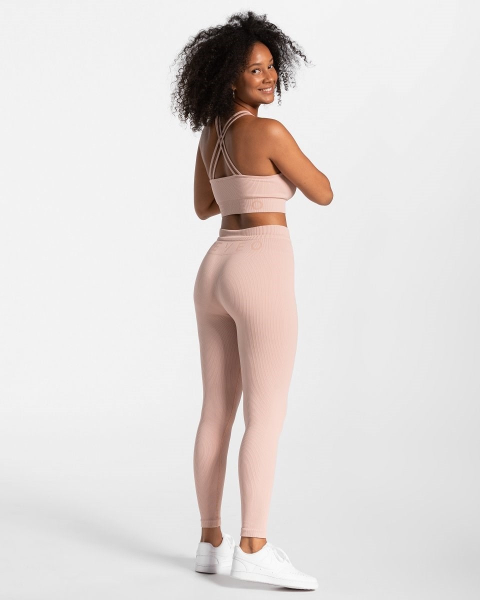 TEVEO Żebrowany Leggings Różowe | 06231FHPB