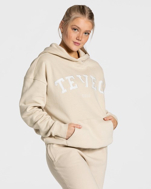 TEVEO College Oversized Hoodie Beżowe | 76582HFXD