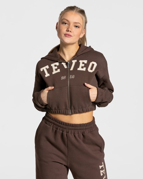 TEVEO College Zip Hoodie Ciemny Brązowe | 05839EOLU