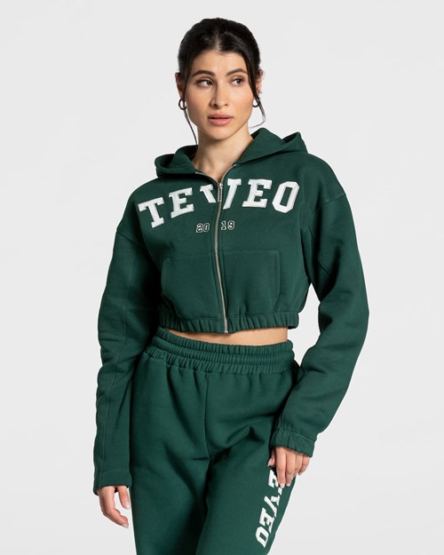 TEVEO College Zip Hoodie Ciemny Zielone | 16247AFQS