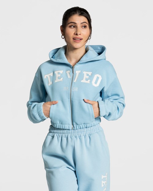 TEVEO College Zip Hoodie Niebieskie | 70286WYVG