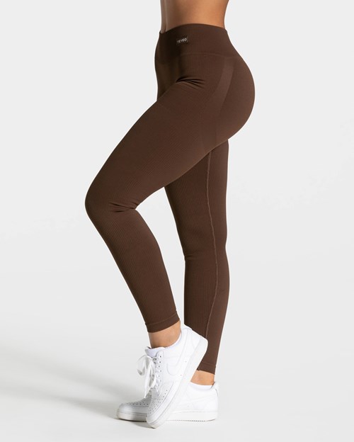 TEVEO Elegancki Scrunch Leggings Ciemny Brązowe | 97012MRYN