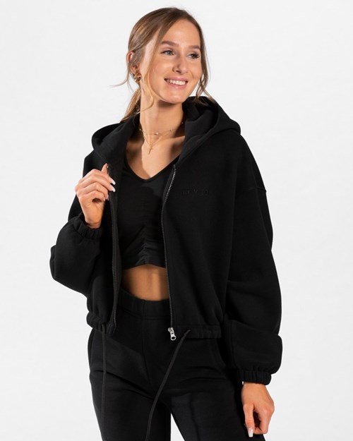 TEVEO Iconic Oversized Zip Hoodie Czarne | 79856RQYE