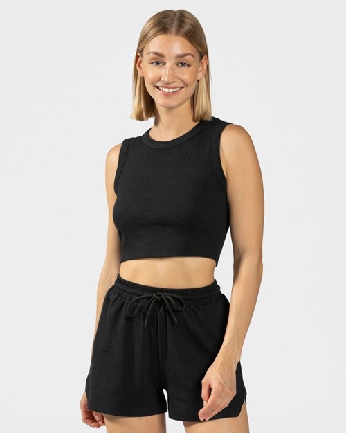 TEVEO Lounge Crop Top Czarne | 09876LDMR