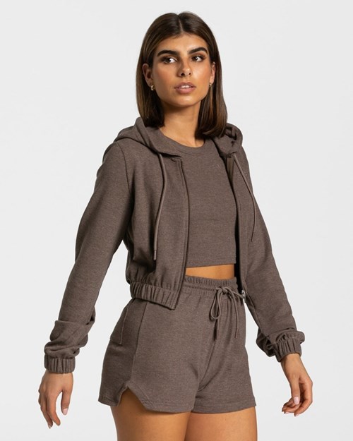 TEVEO Lounge Zip Hoodie Ciemny Brązowe | 64597GBTA