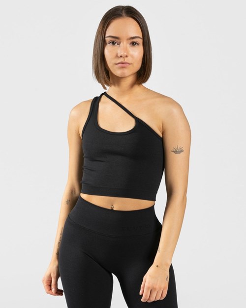 TEVEO Sassy One Shoulder Top Czarne | 38721FIGZ