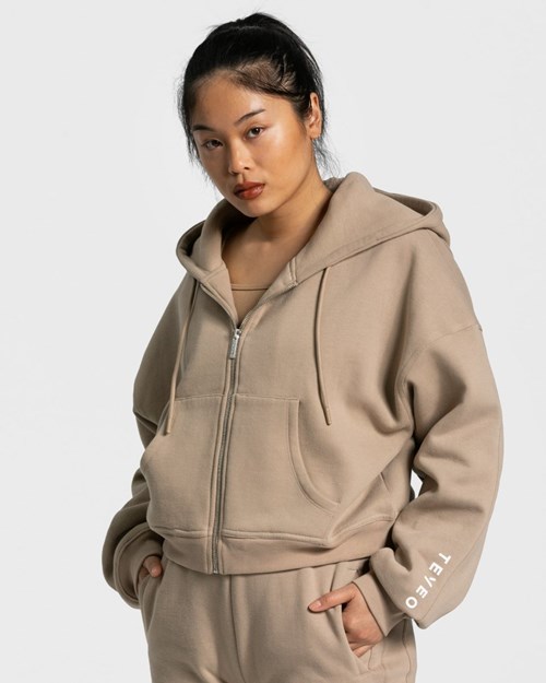 TEVEO Sassy Zip Hoodie Beżowe | 20458LQBC