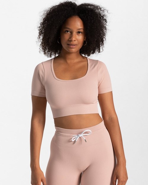 TEVEO Żebrowany Crop Top Różowe | 09185IEWL