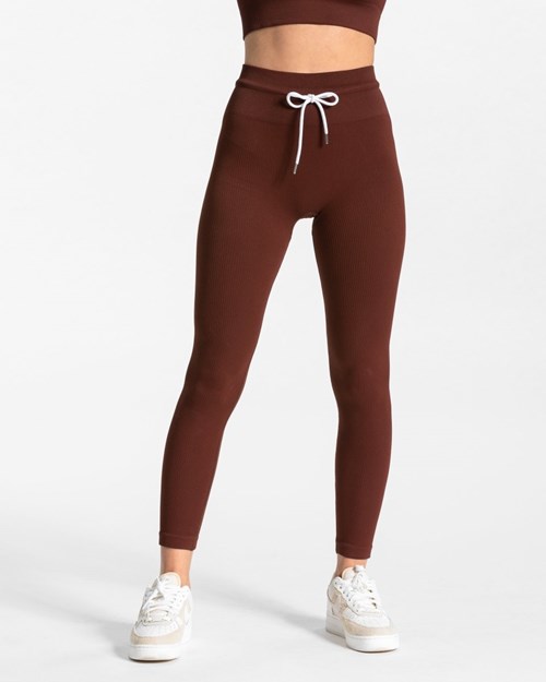 TEVEO Żebrowany Leggings Mahagoni | 21457NQKW